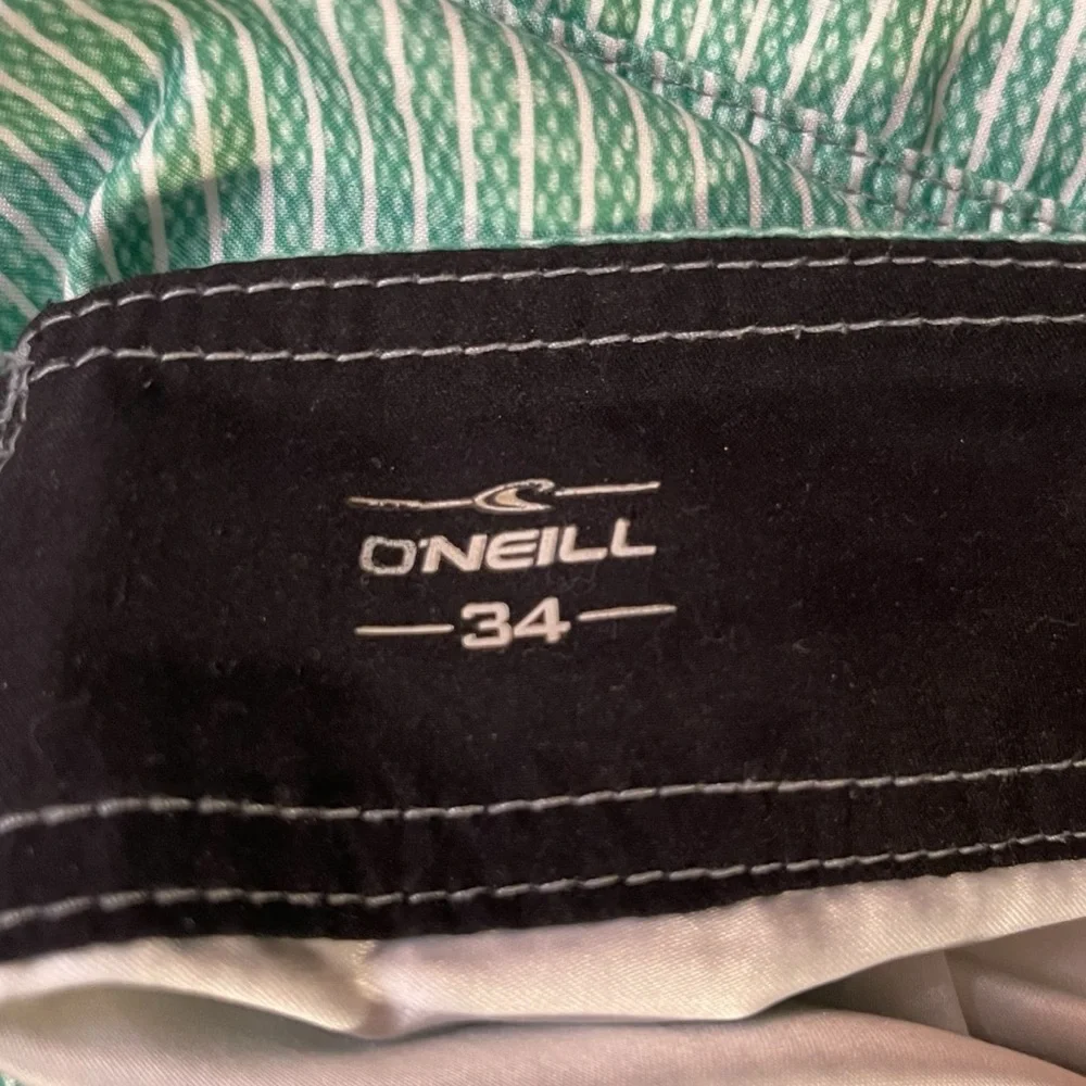 O’Neill Mint Green Gray Striped Board Shorts Men’s Size 34 Surf Swim‎ Beachwear